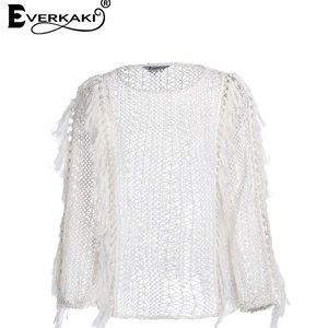 everkaki white long sleeve O neck hollowed out